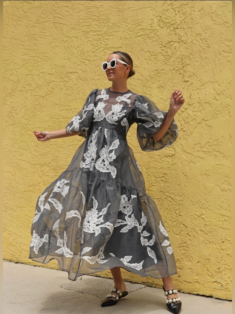 NWT Sheer ASOS Edition Women's Size 14 Embroidered Maxi Dress with White Floral
